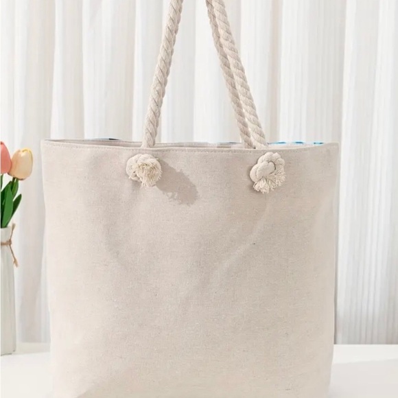 Boho Geometric Tile Print Ethnic Large Canvas Shoulder Bag Tote - Picture 3 of 10